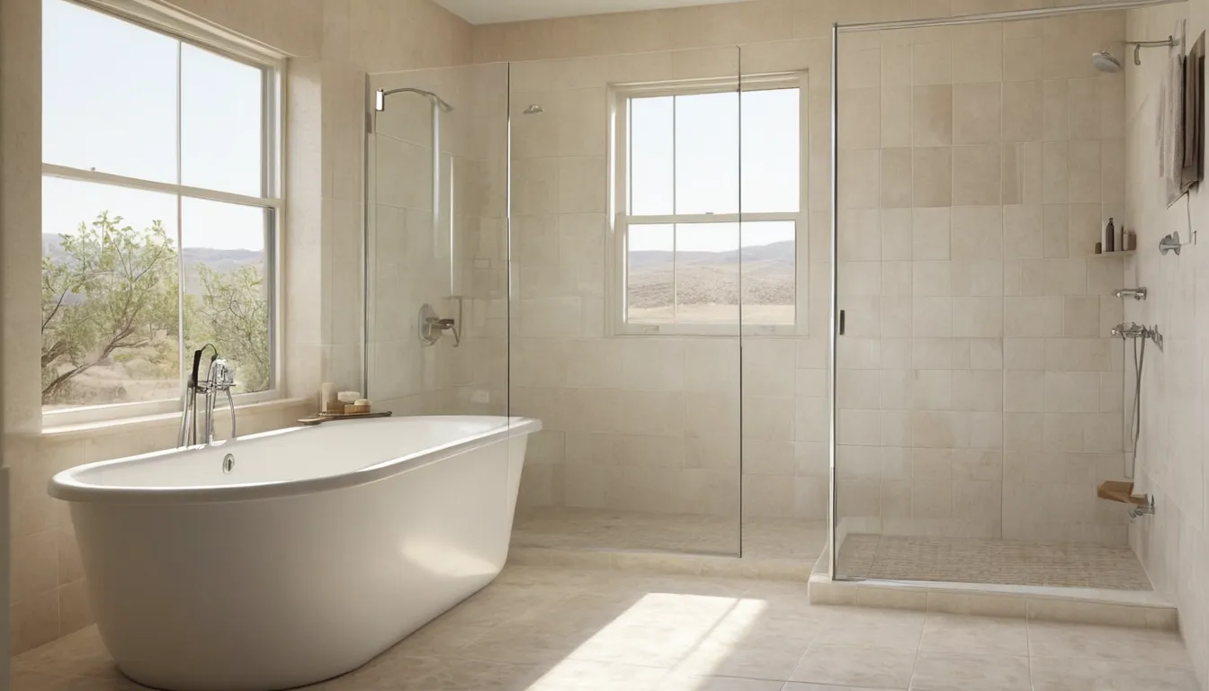 Smiling older homeowner sitting in a modern walk-in tub in a bright bathroom near San Jose